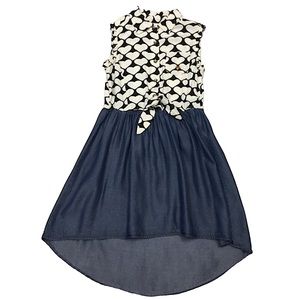 GUESS sz 10-12 Dress Sleeveless Tie Front High Low Hearts Tencil Blue Cream Gold